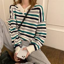 Suéter holgado con bloqueo de Color para mujer, suéteres a rayas, Ulzzang estilo japonés, Vintage, coreano, Harajuku 2024 - compra barato