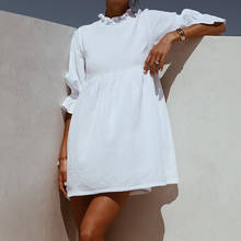 Осеннее модное женское платье в стиле бохо, женское свободное прямое белое мини-платье с оборками и эластичной резинкой на талии, платье-рубашка с коротким рукавом, большие размеры 2024 - купить недорого