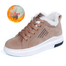 Zapatillas de deporte con cordones para mujer, zapatos cálidos de felpa de piel, informales, con plataforma, botas de nieve de tacón bajo, invierno, 2021 2024 - compra barato