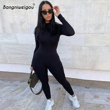 Bangniweigou Long Sleeve Fitness Stretchy Jumpsuit Women Zip Up One-piece Solid Jumpsuit Casual Streetwear Skinny Long Overalls 2024 - buy cheap