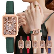 Women Luxury Rhinestone Rectangle Leather Watch Ladies Fashion Elegant Dress Wristwatch Female Casual Clock Relogio Feminino Hot 2024 - buy cheap