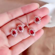 Real Natural Ruby jewelry set Natural Real Ruby 925 sterling silver 1pc pendant,1pc ring,2pcs Earring 2024 - buy cheap