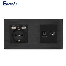 Esooli-enchufe de pared de Metal y aluminio para ordenador, Panel de enchufe europeo con USB + RJ45, Conector de Internet con TV, toma de corriente de pared, color negro 2024 - compra barato