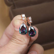 Luxury Female Rainbow Crystal Earrings Trendy Rose Black Gold Wedding Earrings Vintage Geometry Long Dangle Earrings For Women 2024 - buy cheap