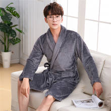 Gray Flannel Warm Men Kimono Robe Nightwear Autumn Winter Sleepwear Pocket Thick Coral Fleece Bathrobe Gown Home Clothing 2024 - buy cheap