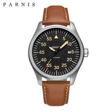Parnis 44mm Automatic Mechanical Mens Watch Leather Strap Miyota Movement Luminous Waterproof Military Calendar Wristwatch Men 2024 - buy cheap