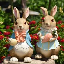 Pastoral Cute Rabbit Resin Ornaments Outdoor Garden Balcony Figurines Decoration Home Livingroom TV Cabinet Furnishing Crafts 2024 - buy cheap