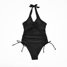 Outdoor EU US Style Women One Piece Swimwear Sexy Front Cross Drawstring Swimsuit Solid Color 2024 - buy cheap