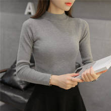 2020 Feminino Suit Thicker Korean Version Half-high Collar Slim Knitted Sweater Autumn And Winter Sleeve Pullover Bottom 2024 - buy cheap