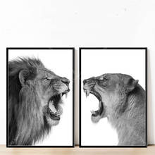 Decoración artística G401 de León y león rugiente en blanco y negro, cuadro de lienzo de pared de animales, póster de seda 2024 - compra barato