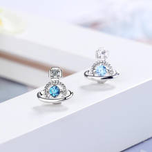 KOFSAC-pendientes de circonia azul para mujer, aretes de Color plateado, cristal, Planeta, accesorios de boda 2024 - compra barato
