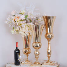 Vaso de flores 10 modos, mesa de casamento, vaso de metal dourado para decoração de festas, rack de flores 2024 - compre barato