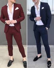 New Arrival Burgundry Navy Blue Fashion Costume Homme Wedding Suits Terno Masculino 2 Pieces Slim Fit Blazer (Jacket+Pant ) 2024 - buy cheap