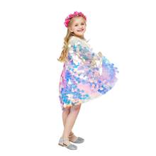 Girls Rainbow Sequins Cape Cloak Costume Children Christmas Halloween Cosplay Little Memaid Princess Costume Shining Stars Cape 2024 - buy cheap