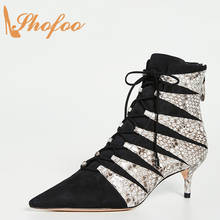 Shofoo Black Snakeskin Female Booties Pointed Toe Ankle Boots Woman Kitten Heels Shoes Large Size 12 15 Ladies Winter Fashion 2024 - buy cheap
