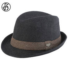 FS Vintage Black Wool Felt Wide Brim Fedora Hats For Men Striped Gangster Trilby Hat Autumn Winter Panama Jazz Cap Chapeau Homme 2024 - buy cheap