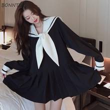 Mini Dresses Women Long Sleeve Sailor Collar Patchwork French Autumn A-line All-match Student Loose Stylish Leisure Korean Style 2024 - buy cheap