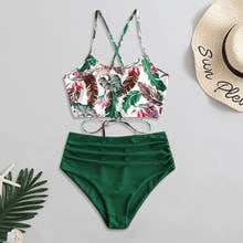 Sexy Women Bikini Set Retro Floral Print Padded Swimwear Bandage Bathing Suits Swimsuit Beachwear High Waist Swimsuit Biquinis 2024 - buy cheap