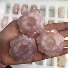 Natural hand carved polished rose quartz lotus flower crystals  healing stones for folk crafts 2024 - buy cheap