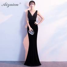 Black Deep V Neck Sexy Cheongsam Modern Mermaid Slim Host Dresses Qi Pao Women Chinese Evening Dress Qipao Promotion Orientale 2024 - buy cheap