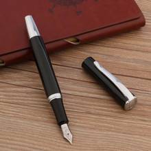Перьевая ручка, черная, лакированная, серебристая, со средним наконечником 2024 - купить недорого