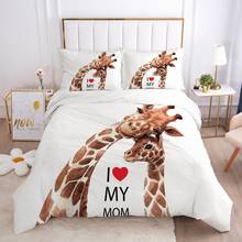 Juego de fundas de edredón para cama, ropa de cama de color blanco, con dibujos animados de jirafa, tamaño Queen, 3D 2024 - compra barato