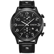 Мужские часы от бренда XINEW, модный кожаный ремешок, Простые Спортивные кварцевые наручные часы с календарем, мужские винтажные часы, мужские часы 2024 - купить недорого