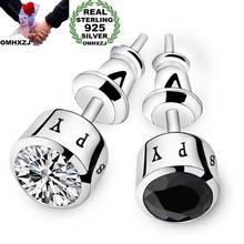 OMHXZJ Wholesale European Fashion Man Party Wedding Gift Round White Black AAA Zircon 925 Sterling Silver Stud Earrings EA12 2024 - buy cheap