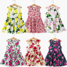Новое летнее платье для девочек, детское платье принцессы из мягкого хлопка без рукавов с цветочным принтом, одежда для девочек, платье с цветочным рисунком 2024 - купить недорого