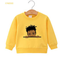 Cute Afro American Peeking Boy Print Kids Hoodie Spring Autumn Winter Clothes White Yellow Jumper Melanin Children Sweatshirt 2024 - buy cheap