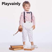 2021 New Baby Clothes Set Bow Tie stripe pink Shirt + Overalls 2PCS Outfits Suit Toddler Boy Clothes E20843 2024 - buy cheap