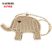 Cartoon Elephant Straw Handbag Chic Women Shoulder Messenger Bag Casual Crossbody Purse Female Mini Cute Beach 2024 - compre barato