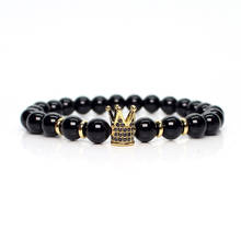 Shinny Black Beads Crown Bracelet Men Bracelets Charm Homme Man Mens Jewellery Heren Armband Mens Braclets Handmade Braclet 2024 - buy cheap