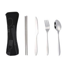 4Pcs/Set Stainless Steel Fork Spoon Chopsticks with Pocket Bag Outdoor Sports Camping Picnic Tableware Cutlery Sets 2024 - buy cheap