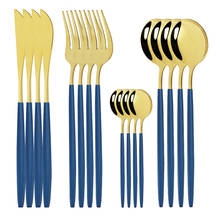 Juego de vajilla occidental de acero inoxidable para cocina, Set de 4 piezas con espejo, tenedor, cuchara, cuchillo, azul y dorado 2024 - compra barato