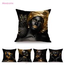 Black Gold African Lady Girl Style Modern Fashion Living Room Luxury Looking Decoration Art Sofa Pillow Case Linen Cushion Cover 2024 - buy cheap