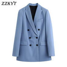 2021 Women Fashion Double Breasted Blue Blazers and Jackets Work Office Lady Autumn Suit Business Female Blazer Coat Taleve 2024 - buy cheap