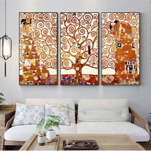 Lienzo decorativo para el hogar, lienzo de pinturas artísticas de beso de Gustav Klimt, reproducciones clásicas del árbol de la vida, impresiones de Cuadros, 3 paneles 2024 - compra barato