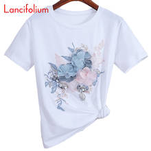 Camiseta Harajuku de moda coreana para mujer, camisa de lentejuelas con flores de verano, camiseta blanca de algodón para mujer, Tops Kawaii para oficina para mujer 2020 2024 - compra barato