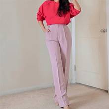 TRAF Women 2021 Fashion Solid Color Side Pocket Wide Leg Pants Retro High Waist Zipper Pants Streetwear 2024 - buy cheap