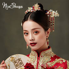 NiuShuya-horquillas de novia chinas tradicionales, peine de pelo dorado con cuentas, disfraz, tocado, joyería para la cabeza, accesorios de boda 2024 - compra barato