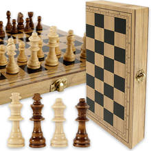 Деревянная шахматная доска, складная большая доска с 32 шахматными предметами, интерьер для хранения, портативный Дорожный комплект настольной игры для детей 2024 - купить недорого
