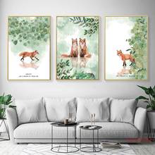 Póster nórdico fresco para decoración del hogar, pintura de animales, plantas, Canavs, bonito paisaje de zorro, imágenes artísticas de pared para habitación de niños, sin marco 2024 - compra barato