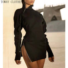 Dress For Women 2022 Zipper Design Ribbed Long Sleeve Bodycon Dress Party Sexy Vestidos Elegantes Para Mujer 2024 - buy cheap