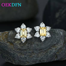 OEKDFN 100% 925 Sterling Silver Earrings Emerald Cut Citrine Created Moissanite Gemstone Wedding Engagement Studs Fine Jewelry 2024 - buy cheap