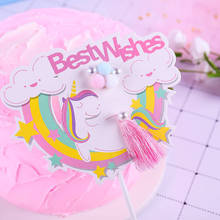Rainbow Unicorn Happy Birthday Cake Topper Best Wishes Cupcake Topper For Baby Shower Birthday Unicorn Party Cake Decorations 2024 - buy cheap