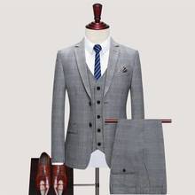 2021 Men's Boutique Suit Slim Fit Wedding Suits Grey Plaid Men High Quality Wedding Business Formal Suits Elegant Two Piece Set 2024 - buy cheap