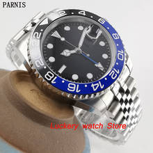 40mm Parnis Black and blue Ceramic Bezel black dial blue GMT hands luminous marks sapphire glass automatic Mens Watch-PA67 2024 - buy cheap