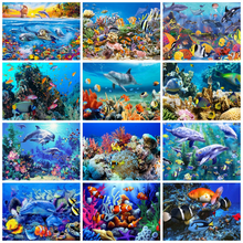 Huacan Diamond Painting Fish Dolphin Mosaic Ocean Embroidery Animal Scenery Cross Stitch Home Decor Diamond Art 2024 - buy cheap