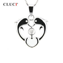 CLUCI-Colgante de doble forma de delfín para mujer, joyería de plata 925, colgante para collar de plata de ley 925, SP023SB 2024 - compra barato